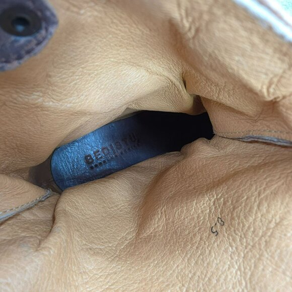 BedStu Bruges Platform Wedge Boots 8.5 Blue Red Multi Slouch Fabric Leather Wood - Picture 3 of 13